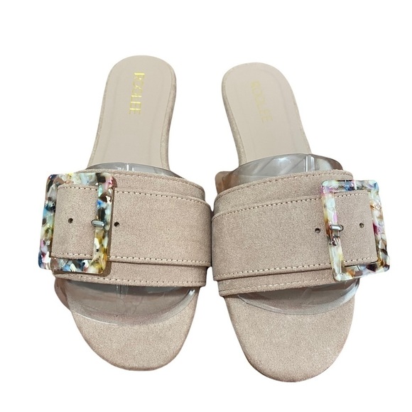 New Roolee Galena Buckle Slides Dusty Rose Sz 7 - Picture 2 of 4